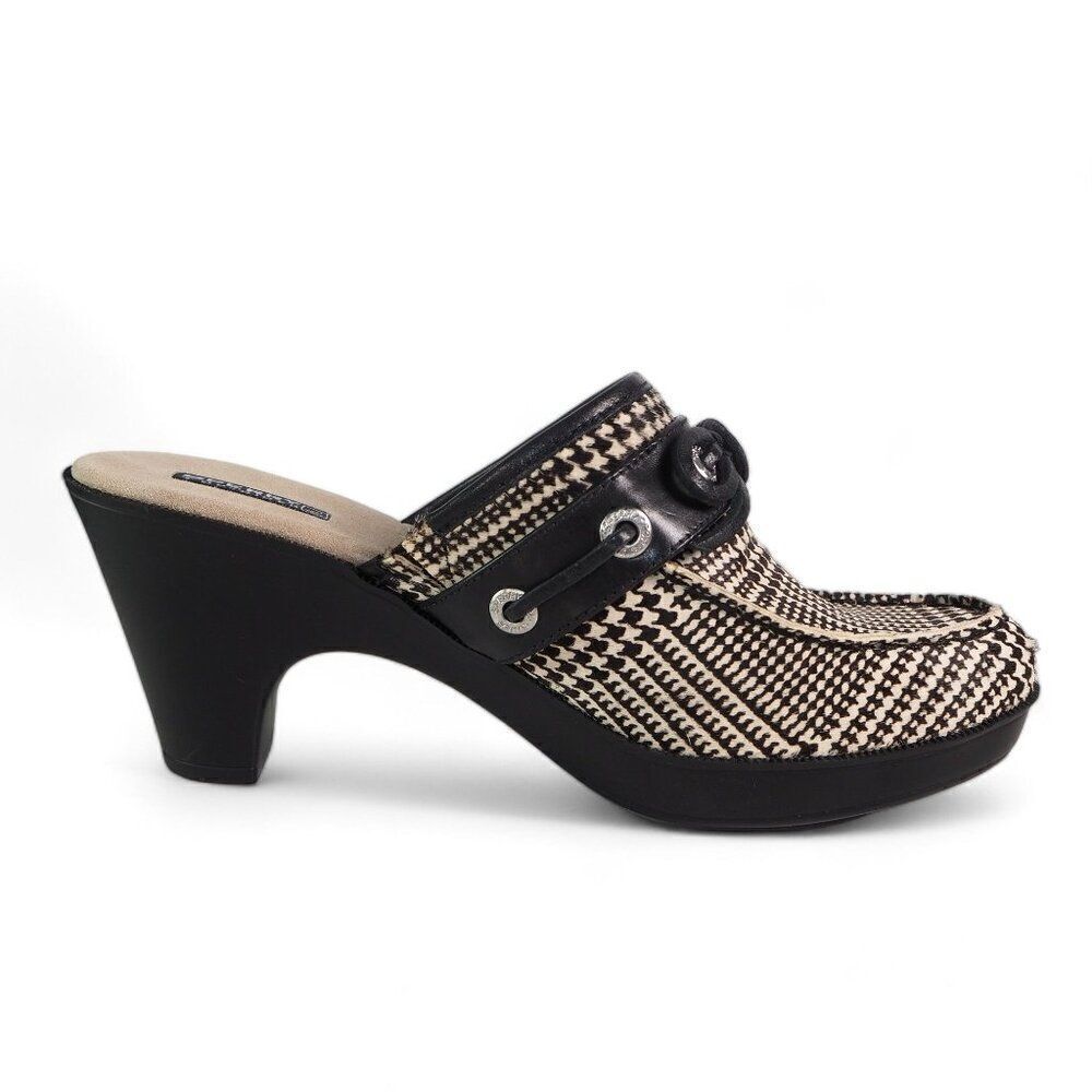 Sperry Top-Sider Houndtooth Cow Fur Clogs Black / White 9492125 Women's 10M - Picture 7 of 11
